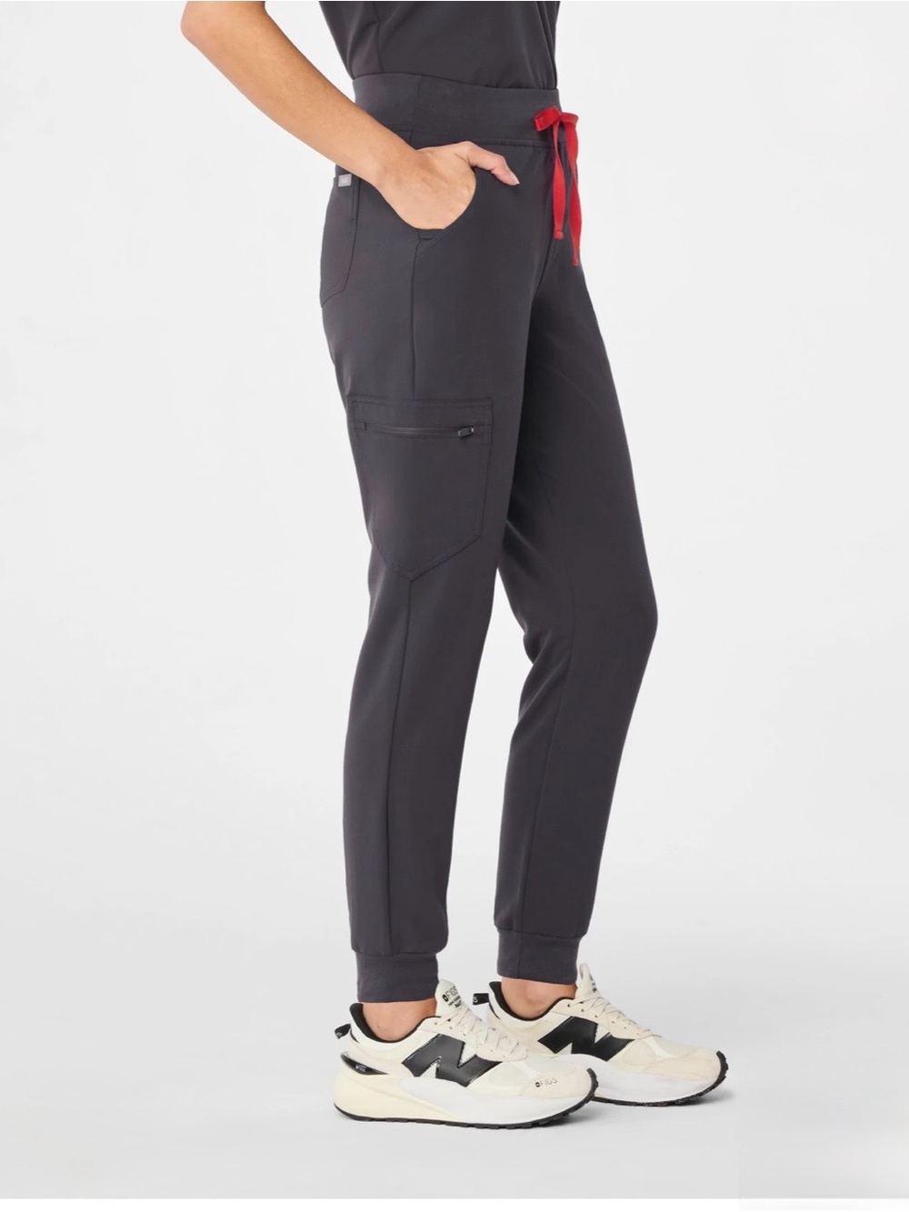 FIGS Zamora Jogger Scrub Pants. Gray/Red. Size Small